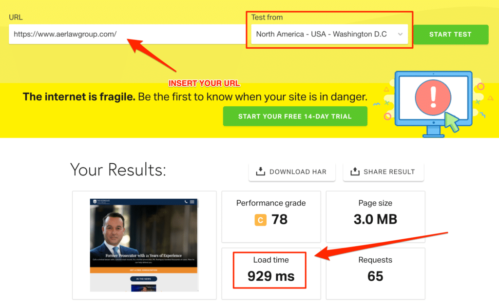speed test for lawyer website
