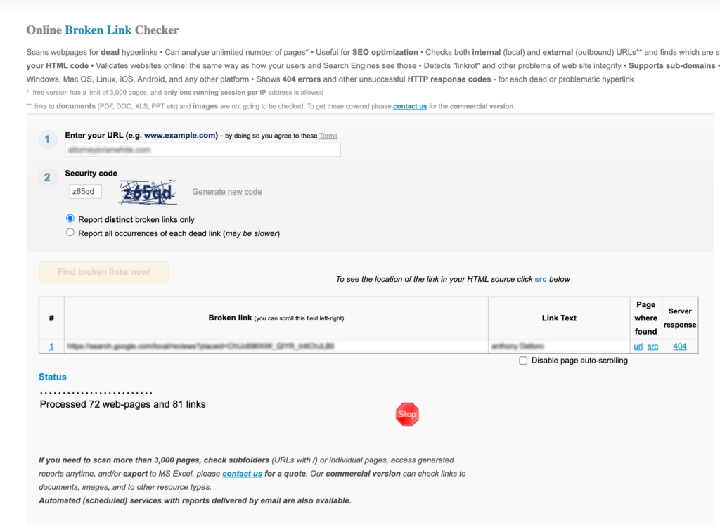 3. Broken Link Check (Browser-Based)
