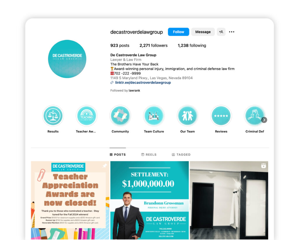 De Castroverde Law Group Instagram - personal injury law firm