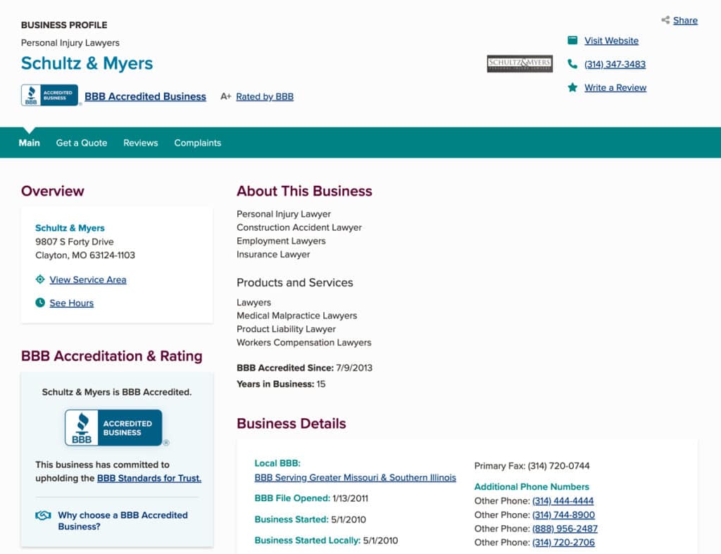 Schultz & Myers BBB Profile