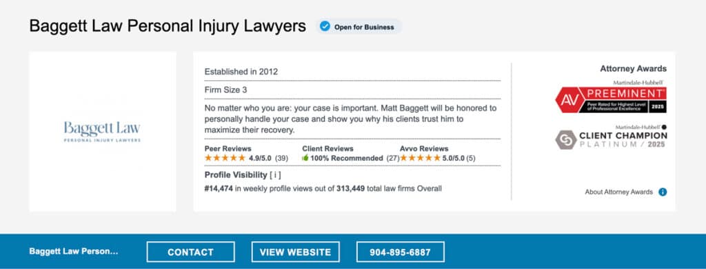 Baggett Law Personal Injury Lawyers Martindale-Hubbell Profile