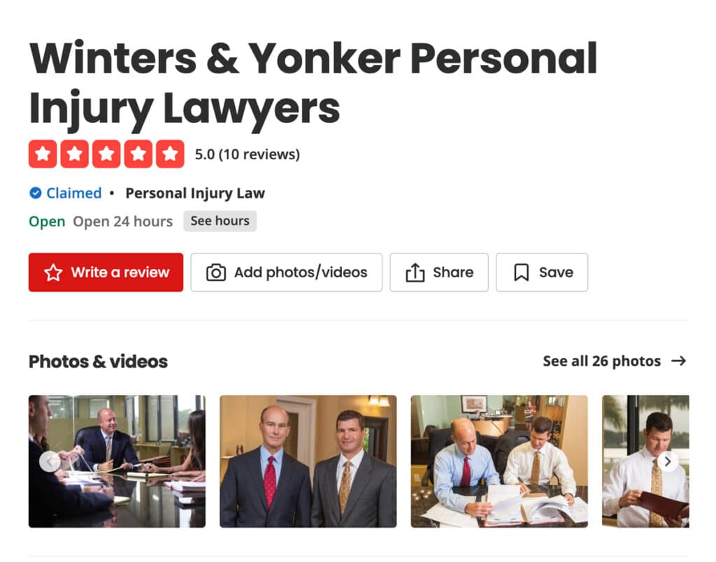 Winters & Yonker Personal Injury Lawyers Yelp Profile